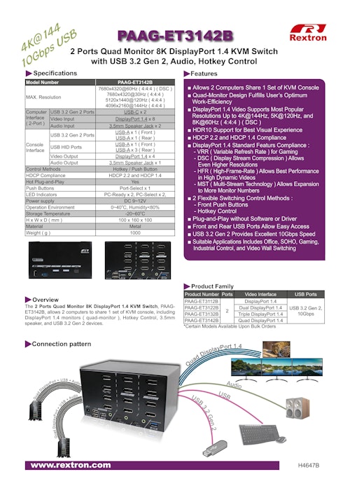 Rextron DP KVMスイッチ PAAG-ET3142B (サンテックス株式会社) のカタログ