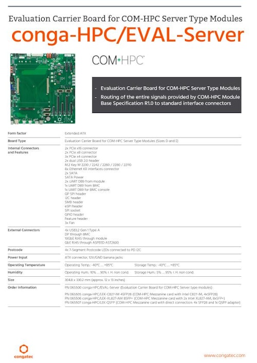 COM-HPC Server 評価ボード: conga-HPC/EVAL-Server (コンガテックジャパン株式会社) のカタログ