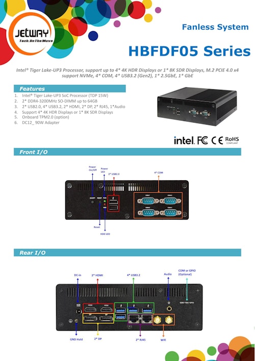 産業用ファンレス組込みPC Jetway HBFDF05 (サンテックス株式会社) のカタログ