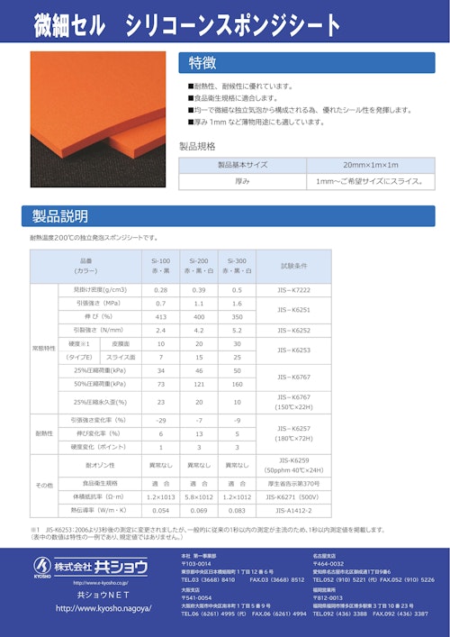 シリコーンスポンジシート　微細セル　難燃性　金属検出機反応 (株式会社共ショウ) のカタログ