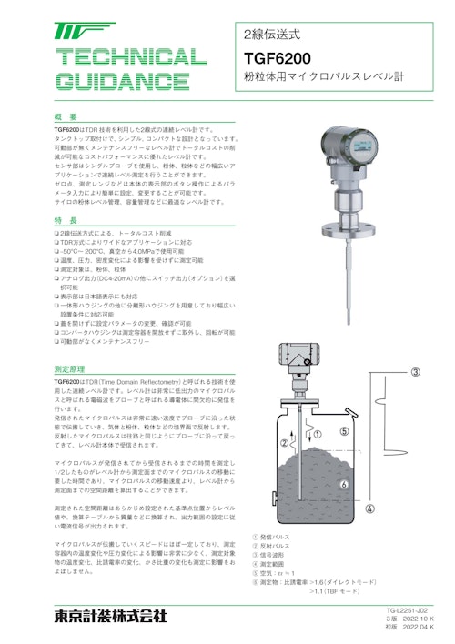 マイクロパルスレベル計　TGF6200 (東京計装株式会社) のカタログ