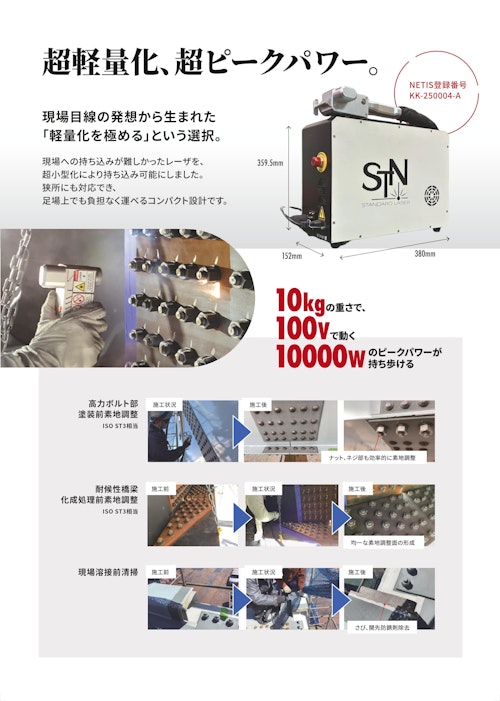 養生・段取りの時間を削減する現場対応100Wレーザークリーナー (株式会社新免鉄工所) のカタログ