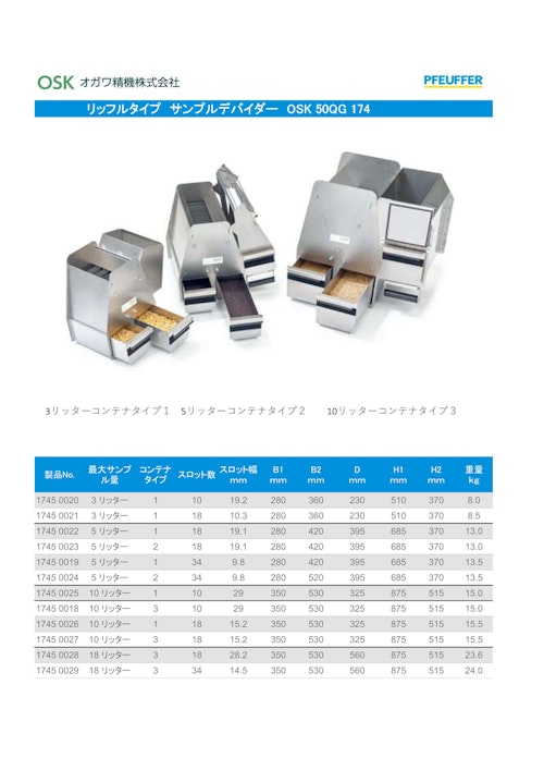 OSK 50QG 174　試料縮分器 (オガワ精機株式会社) のカタログ