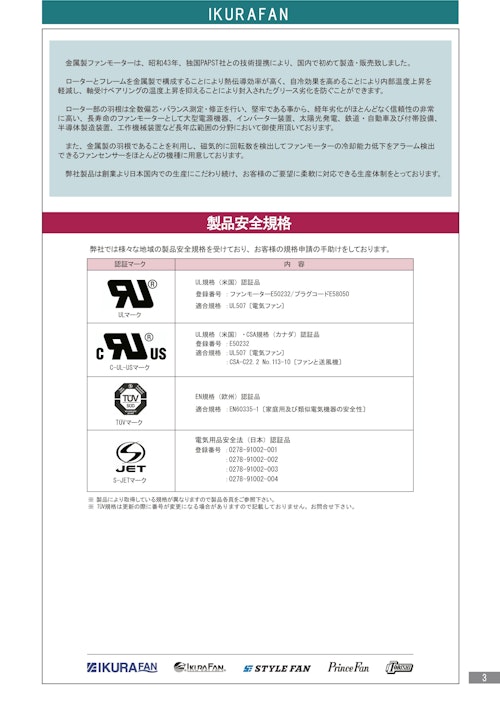 IKURAFAN　製品安全規格 (株式会社廣澤精機製作所) のカタログ