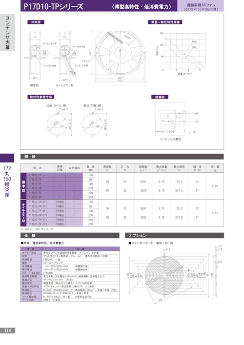 樹脂羽根ACファンモーター　P17D10-TPシリーズ (株式会社廣澤精機製作所) のカタログ