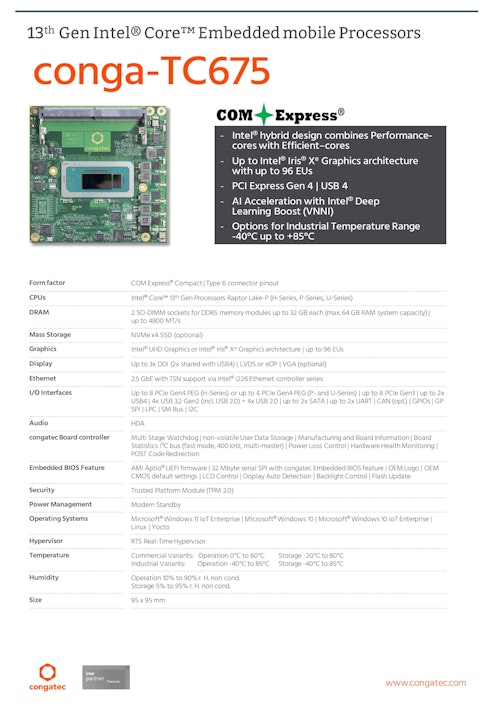 COM Express Compact Type 6: conga-TC675 (コンガテックジャパン株式会社) のカタログ