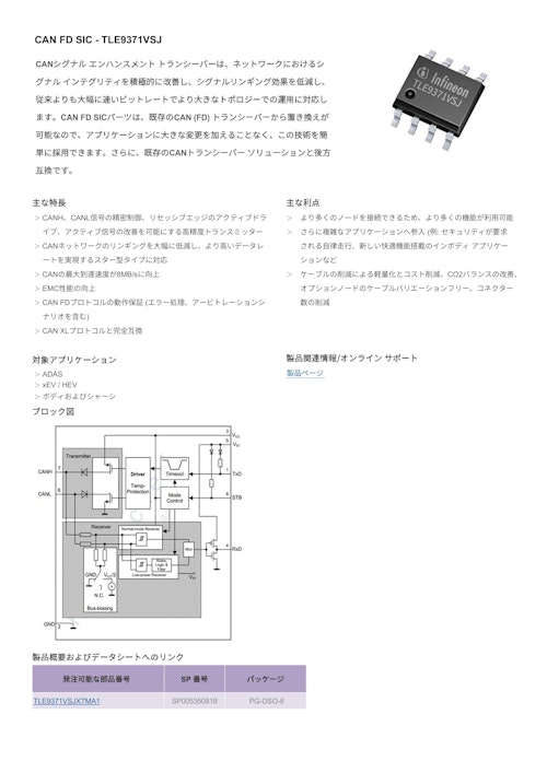 CAN FD SIC - TLE9371VSJ (インフィニオンテクノロジーズジャパン株式会社) のカタログ