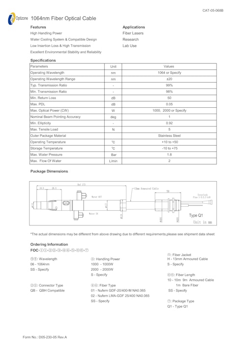 高出力レーザー用 光ファイバケーブル (セブンシックス株式会社) のカタログ