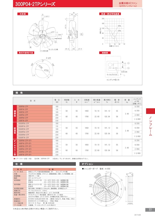 金属羽根ACファンモーター　300P04-2TPシリーズ (株式会社廣澤精機製作所) のカタログ