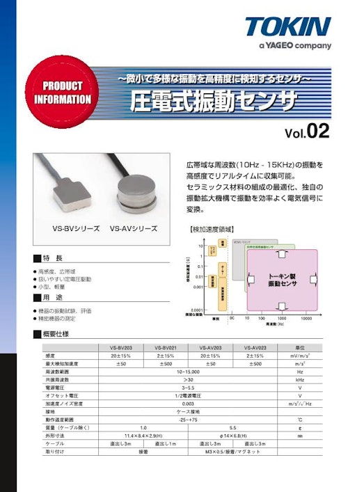 振動センサ 圧電式振動センサ VS-AV・VS-BVシリーズ (株式会社トーキン) のカタログ