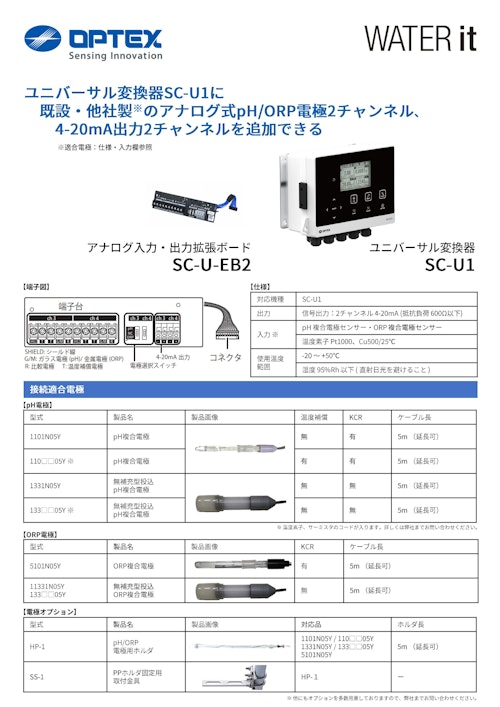 ユニバーサル変換器SC-U1用アナログ入力・出力拡張ボード SC-U-EB2補足資料 (オプテックス株式会社) のカタログ