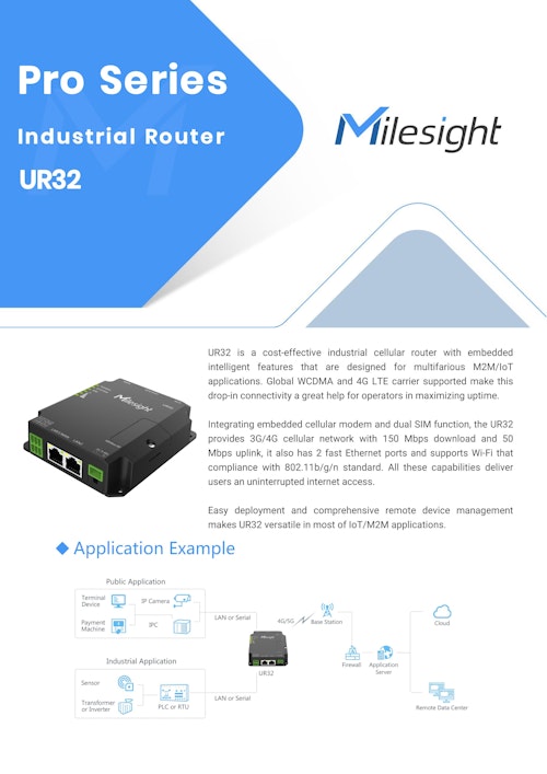 産業用セルラールーター NXP産業用CPU デュアルSIM対応 Milesight UR32 (サンテックス株式会社) のカタログ