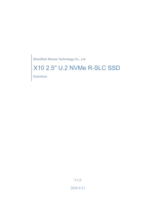 RENICE X10シリーズ 2.5" U.2 NVMe R-SLC 産業用SSD (サンテックス株式会社) のカタログ