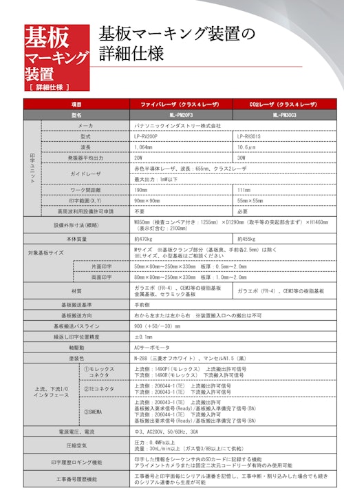 基板マーキング装置 レーザ式基板マーキング装置（ML-PM30C2/ML-PL30C）詳細仕様 (名菱テクニカ株式会社) のカタログ