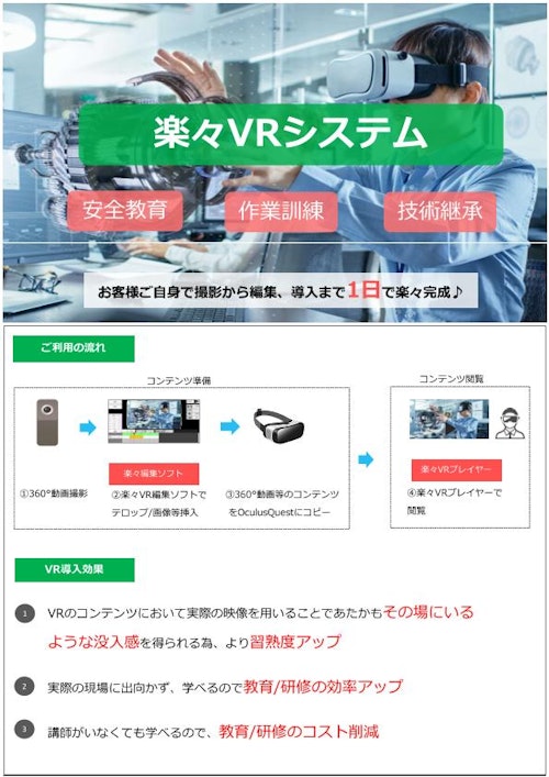 楽々VRシステム、撮影から編集・導入まで1日でVR楽々完成 (クロスクローバ株式会社) のカタログ