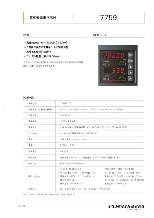 電気伝導率指示計　7759-A100 (テクノ・モリオカ株式会社) のカタログ