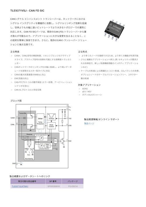 TLE9371VSJ - CAN FD SIC (インフィニオンテクノロジーズジャパン株式会社) のカタログ