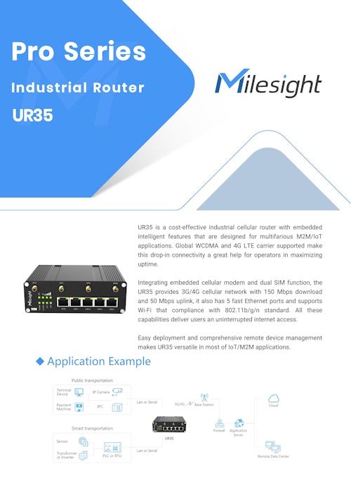 産業用セルラールーター NXP産業用CPU デュアルSIM対応 Milesight UR35 (サンテックス株式会社) のカタログ