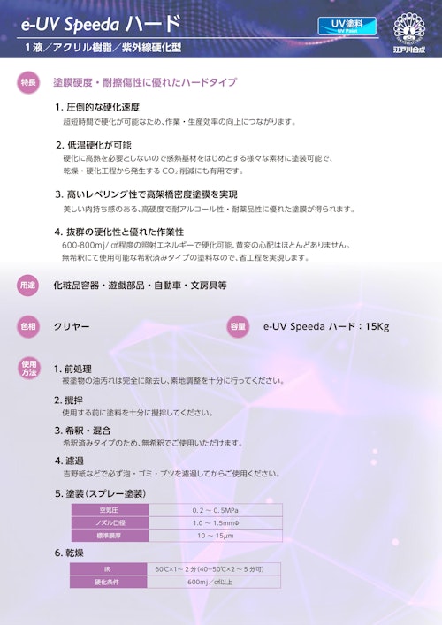 紫外線硬化型塗料『e-UV Speeda ハード』 (江戸川合成株式会社) のカタログ