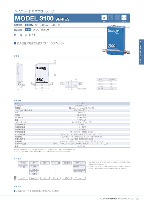 ハイグレード マスフローメータ　MODEL 3100 SERIES (共栄通信工業株式会社) のカタログ