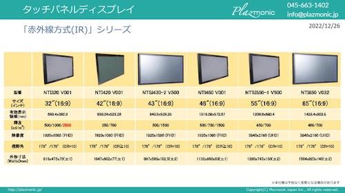 タッチパネルディスプレイ　赤外線方式（IR）シリーズ (株式会社プラズモニックジャパン) のカタログ