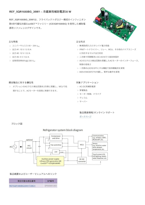 REF_5QR1680BG_30W1 – 冷蔵庫用補助電源30 W (インフィニオンテクノロジーズジャパン株式会社) のカタログ