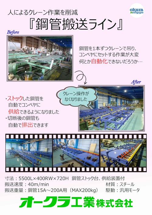 【事例】鋼管自動搬送コンベヤライン (オークラ工業株式会社) のカタログ