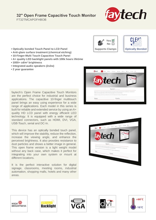 32インチオープンフレイムディスプレイ Faytech FT32TMCAPOFHBOB 製品カタログ (サンテックス株式会社) のカタログ