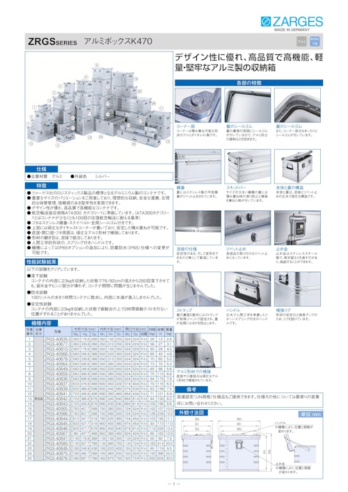 アルミボックスK470 ZRGS シリーズ (摂津金属工業株式会社) のカタログ