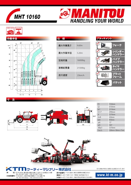 テレハンドラー【MHT10160】 (ケーティーマシナリー株式会社) のカタログ