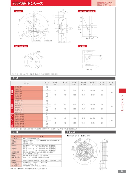 金属羽根ACファンモーター　200P09-TPシリーズ (株式会社廣澤精機製作所) のカタログ