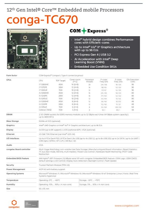 COM Express Compact Type 6: conga-TC670 (コンガテックジャパン株式会社) のカタログ