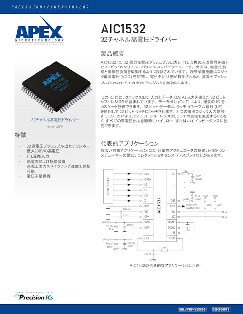 32チャネル高電圧ドライバー AIC1532 製品カタログ (Apex Microtechnology, Inc.) のカタログ