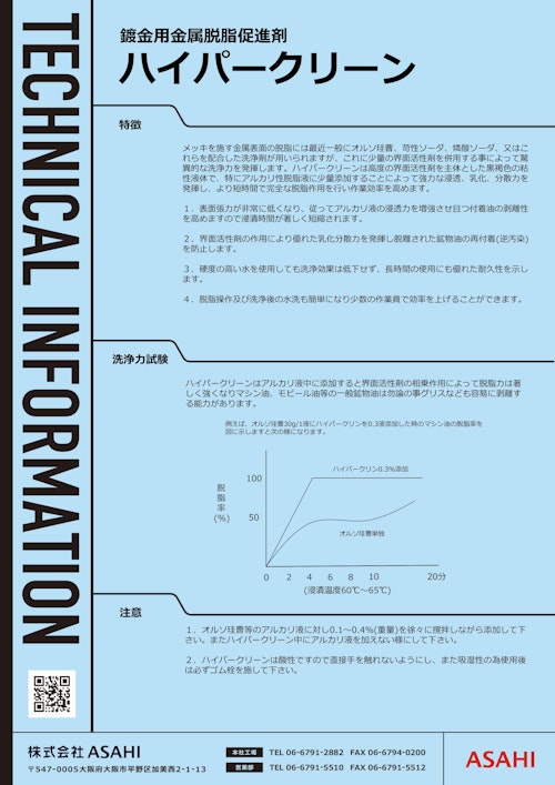 鍍金用金属脱脂促進剤　ハイパークリン (株式会社ASAHI) のカタログ