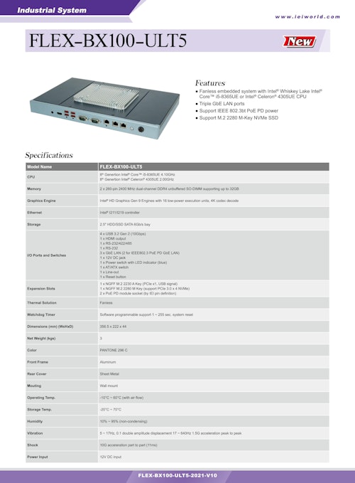 第8世代CPU搭載 組込みPC FLEX-BX100-ULT5 (サンテックス株式会社) のカタログ