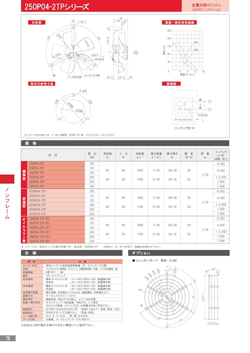 金属羽根ACファンモーター　250P04-2TPシリーズ (株式会社廣澤精機製作所) のカタログ