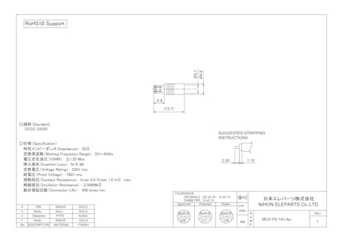 MCX-PS-141-Au (日本エレパーツ株式会社) のカタログ