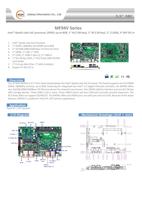 3.5"産業用SBC Jetway MF94Vシリーズ (サンテックス株式会社) のカタログ